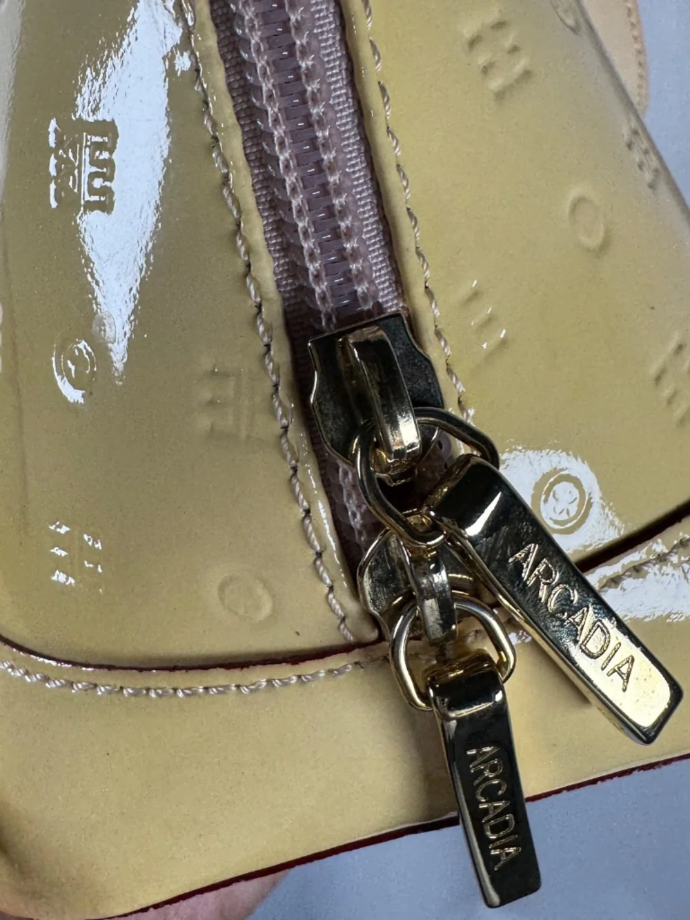 Arcadia Cream Embossed Patent Leather Satchel Bag Made in Italy